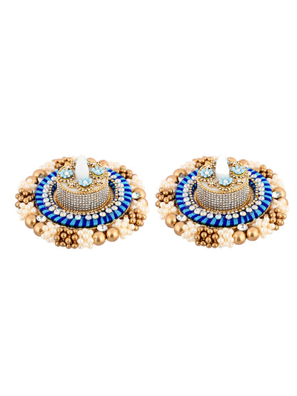 Blue & White 2 Pieces Embellished Metal Candle Holders