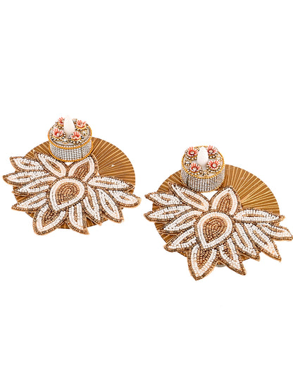 White & Gold-Toned 2 Pieces Embellished Candle Holders