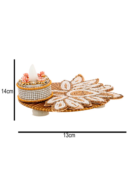 White & Gold-Toned 2 Pieces Embellished Candle Holders