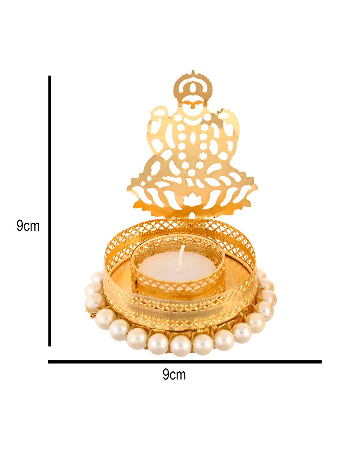 White & Gold-Toned 2 Pieces Laxmi Ganesh Metal Candle Holders