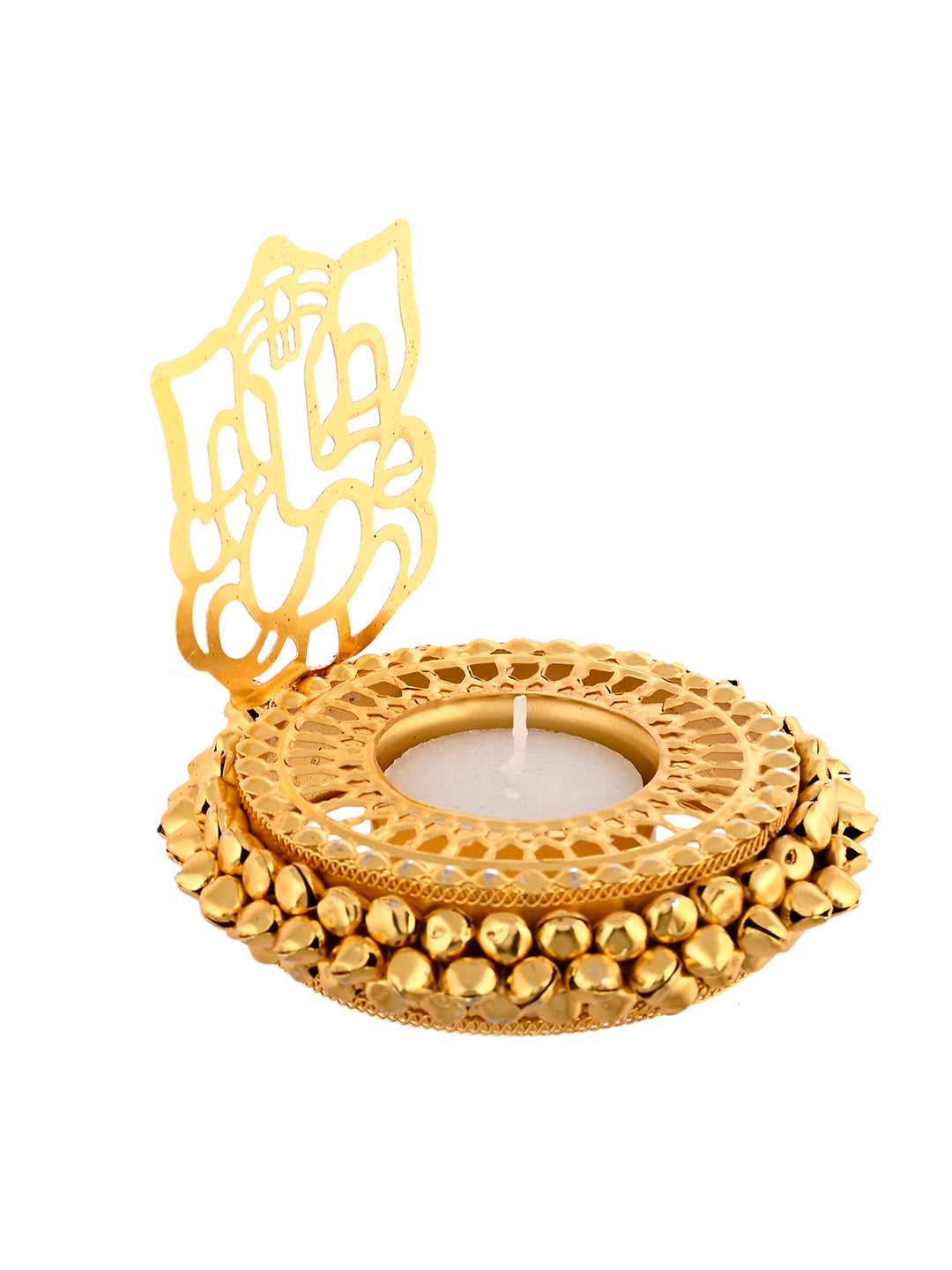 White & Gold-Toned 2 Pieces Laxmi Ganesh Metal Candle Holders