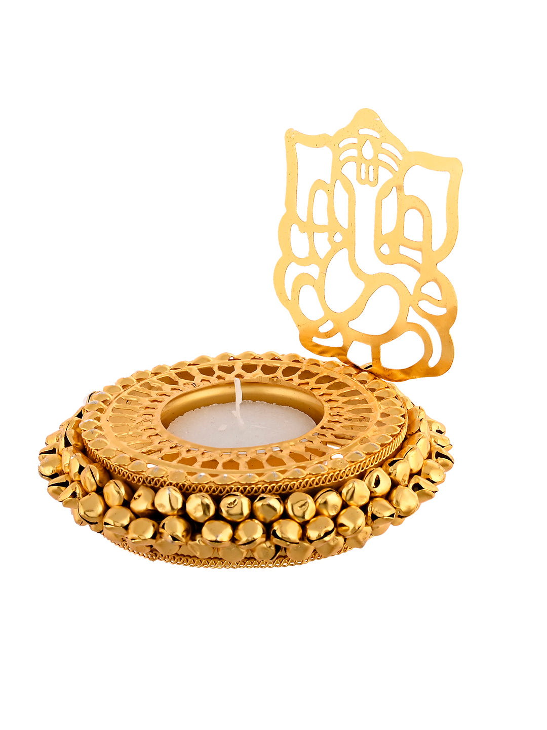 White & Gold-Toned 2 Pieces Laxmi Ganesh Metal Candle Holders