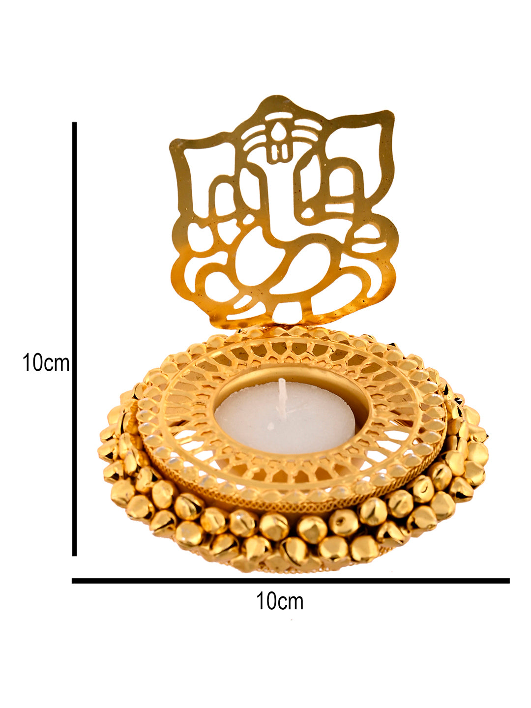 White & Gold-Toned 2 Pieces Laxmi Ganesh Metal Candle Holders