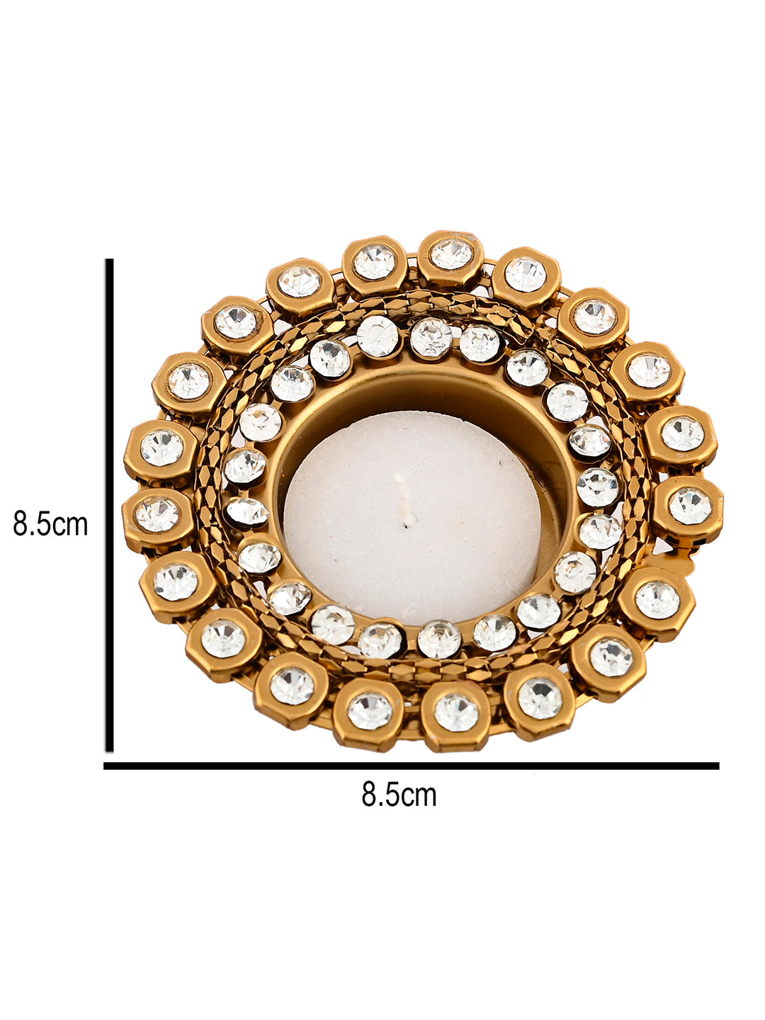 White & Gold-Toned 2 Pieces Stone Studded Metal Candle Holders