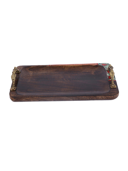 Rectangular Wooden Tray with Designer Handles