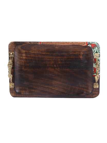 Rectangular Wooden Tray with Designer Handles