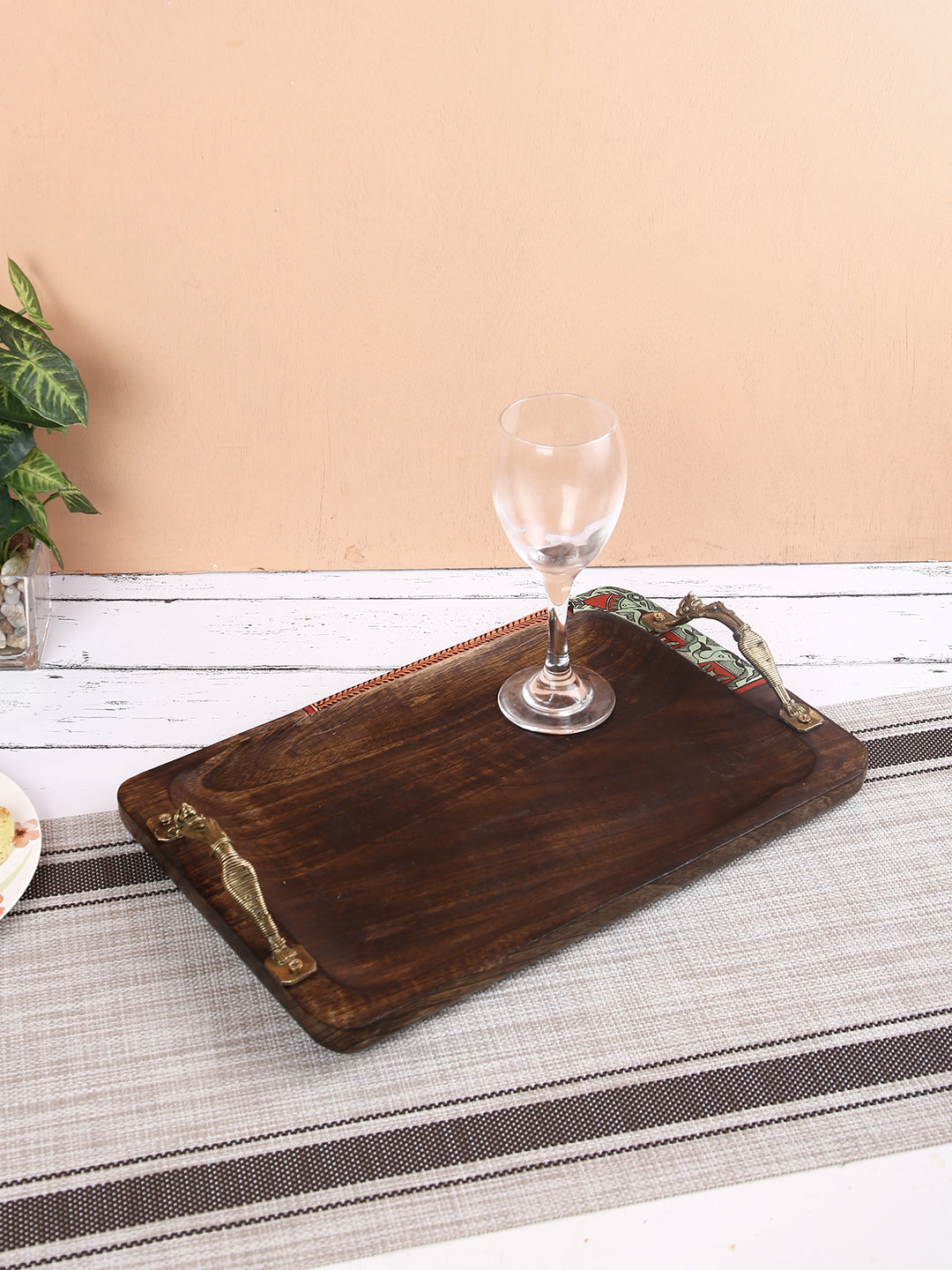 Rectangular Wooden Tray with Designer Handles