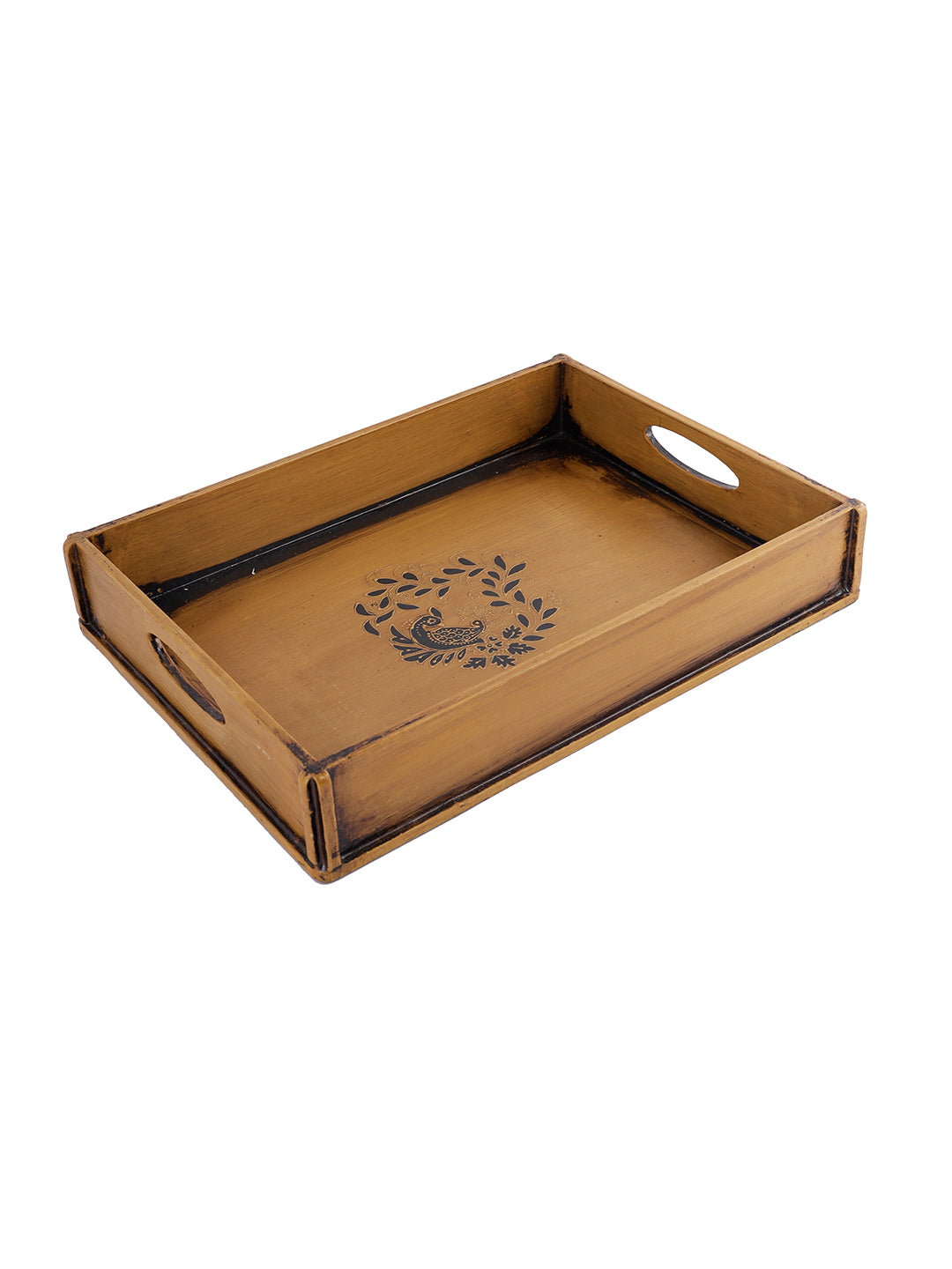 Hancrafted Peacock Print Wooden Tray