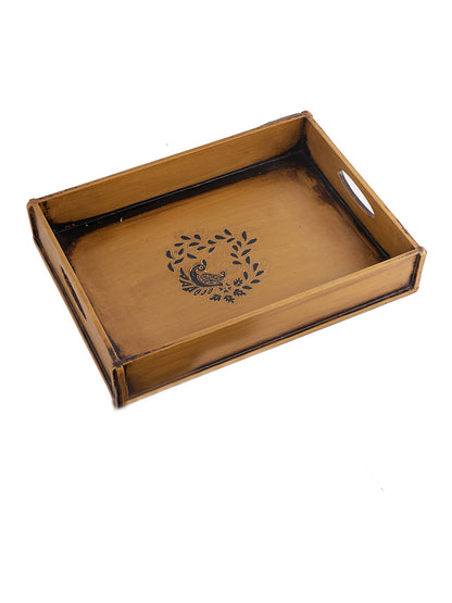 Hancrafted Peacock Print Wooden Tray