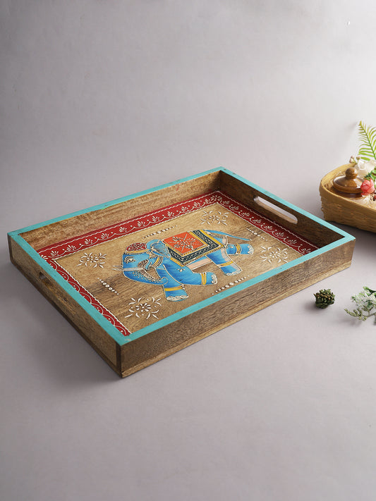 Elephant Print Handcrafted Wooden Tray