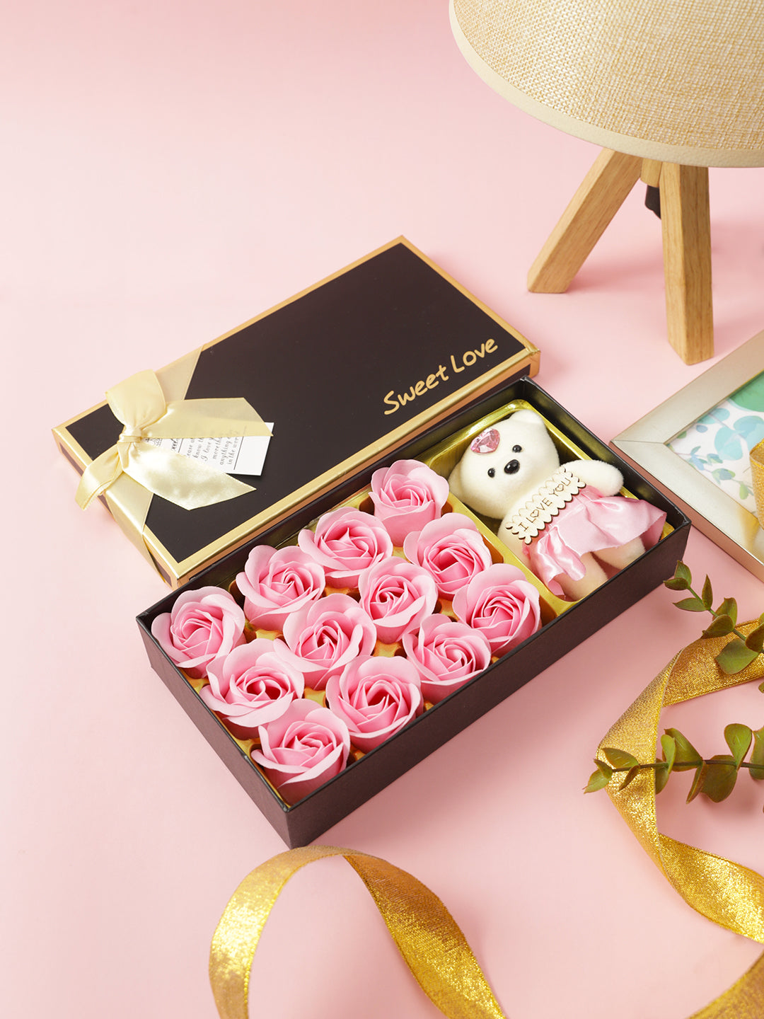 Blush Pink Roses and Teddy Gift Set