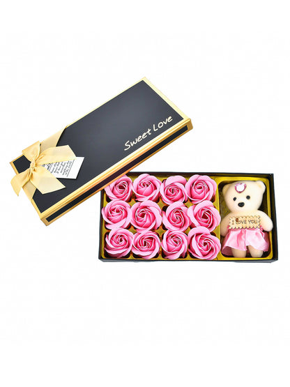 Blush Pink Roses and Teddy Gift Set