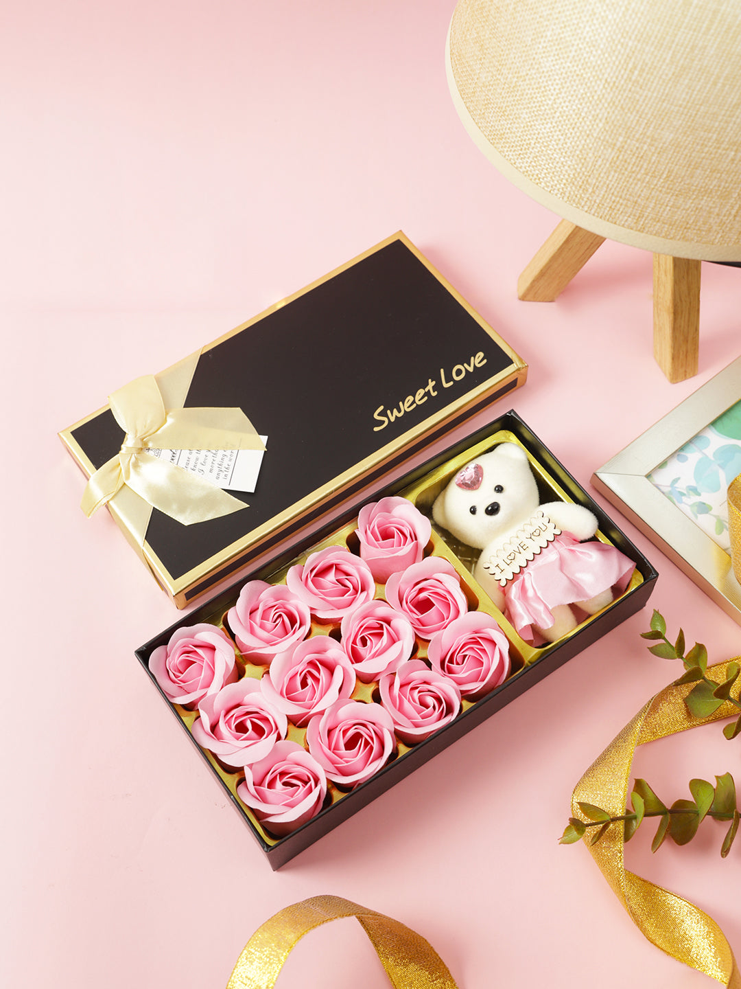 Blush Pink Roses and Teddy Gift Set