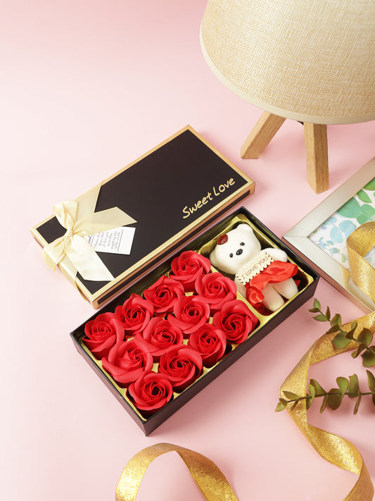 Vibrant Red Roses and Teddy Gift Set