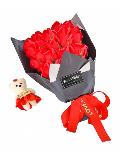 Love Blossom Teddy and Roses Bouquet
