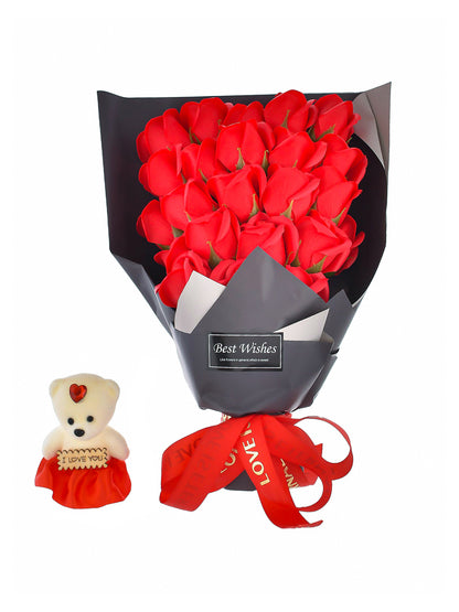 Love Blossom Teddy and Roses Bouquet