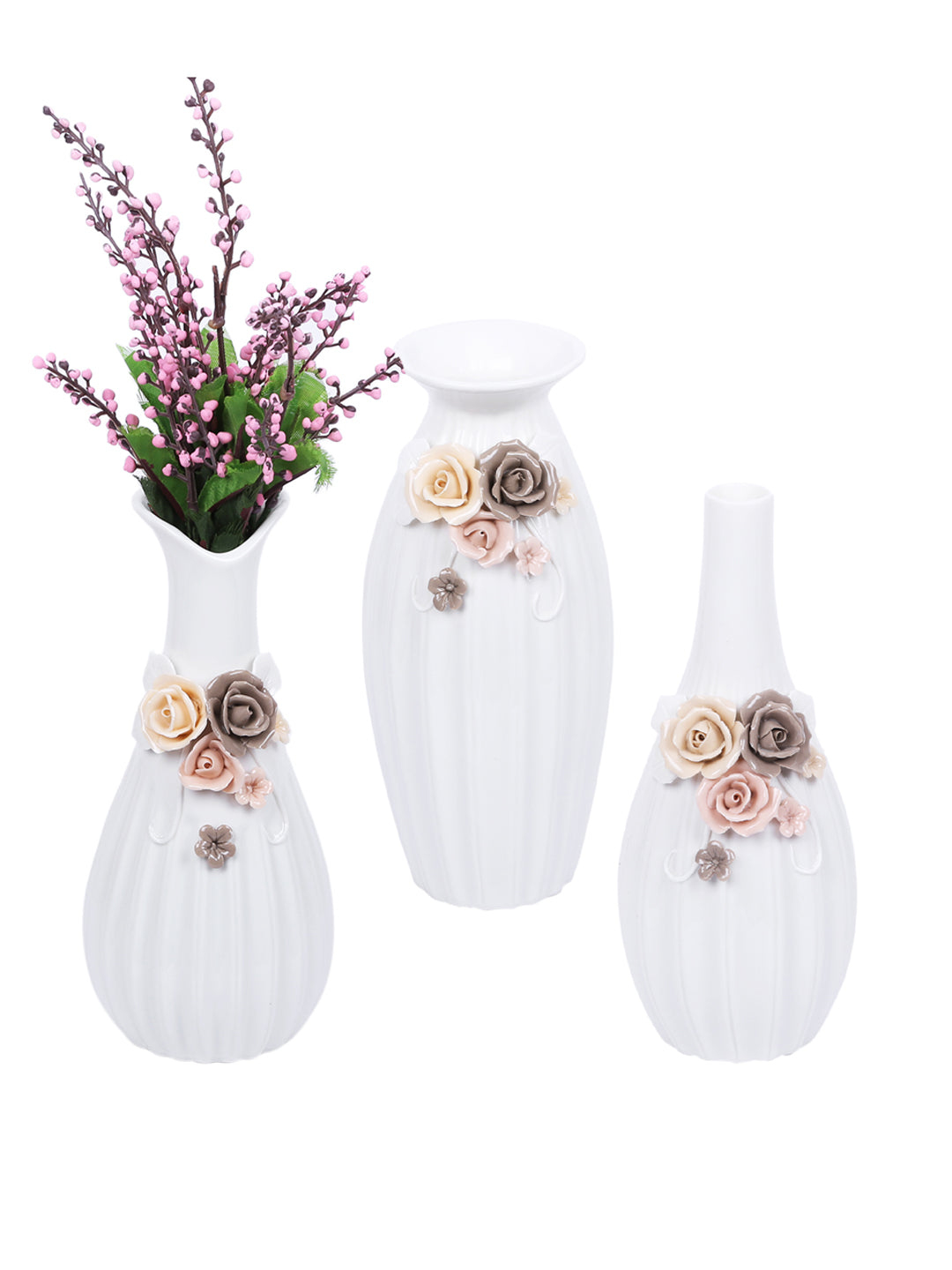 Floral Delight Fine Ceramic Handcrafted Vase Set of 3