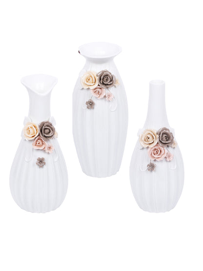 Floral Delight Fine Ceramic Handcrafted Vase Set of 3