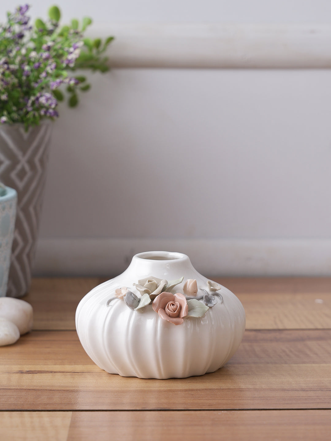 Three White Beautiful and Serene Vases