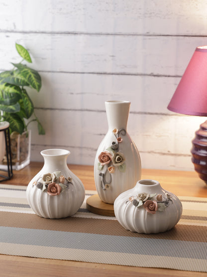 Three White Beautiful and Serene Vases