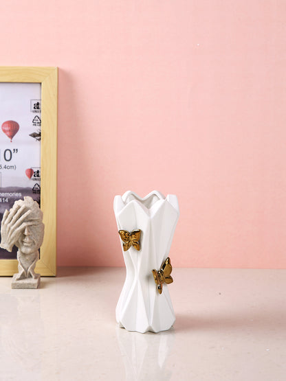 White & Gold Butterfly Bloom Sculpture Vase