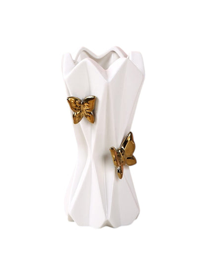 White & Gold Butterfly Bloom Sculpture Vase