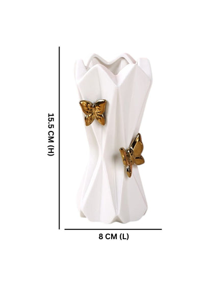 White & Gold Butterfly Bloom Sculpture Vase
