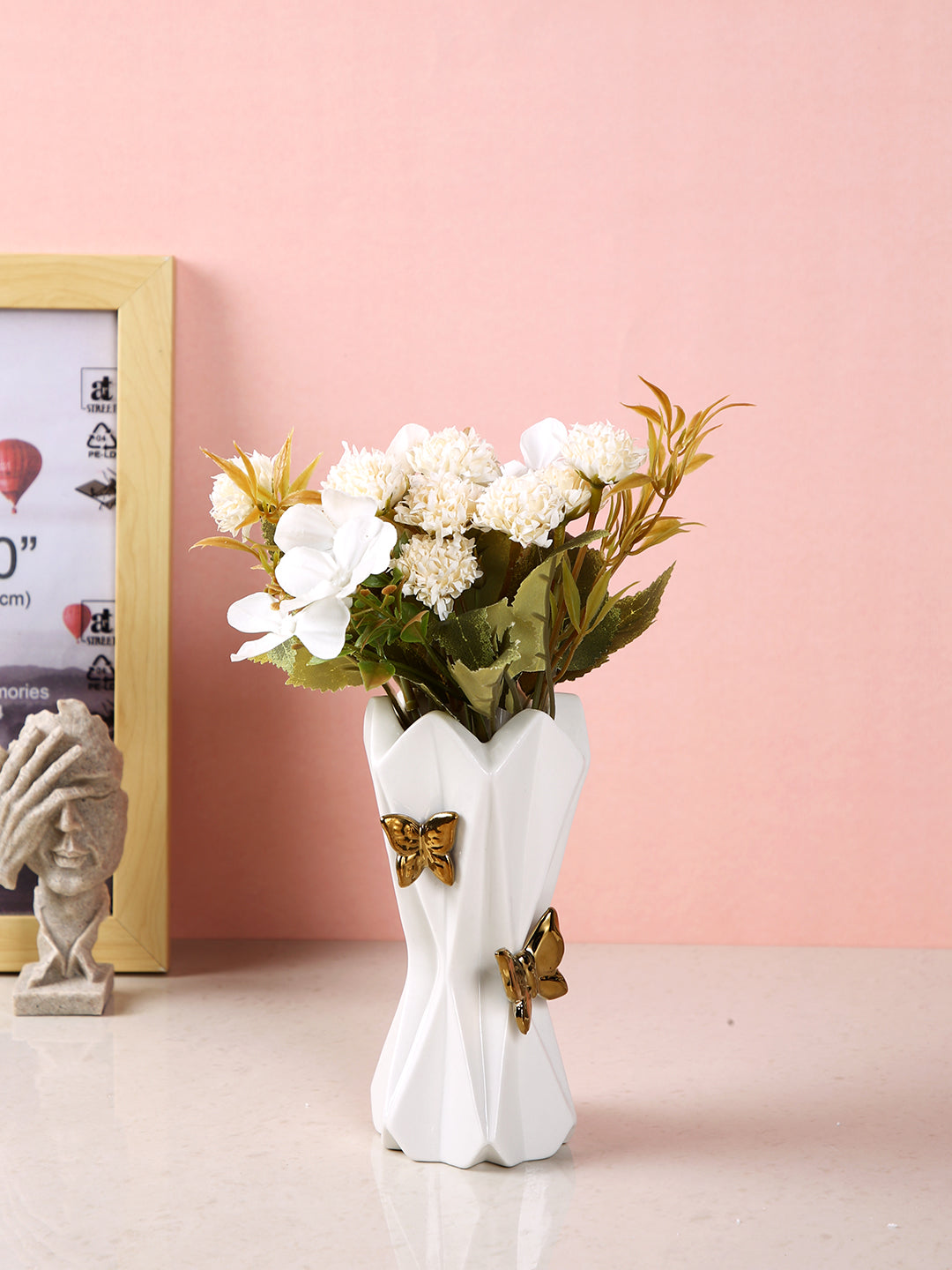 White & Gold Butterfly Bloom Sculpture Vase