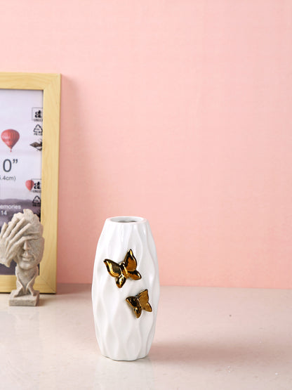 White Textured Ceramic Flower Vase