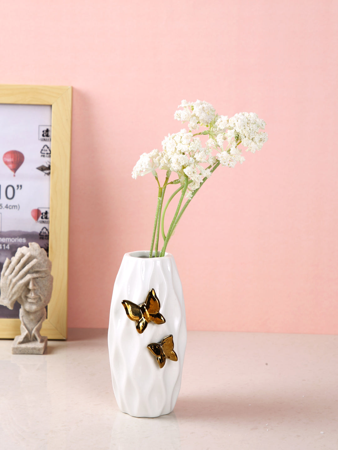 White Textured Ceramic Flower Vase