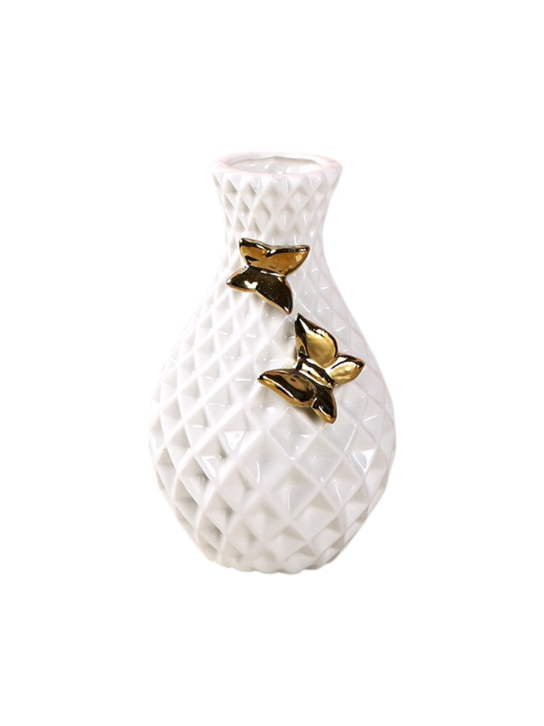 Opulent White & Gold-Toned Textured Ceramic Flower Vase