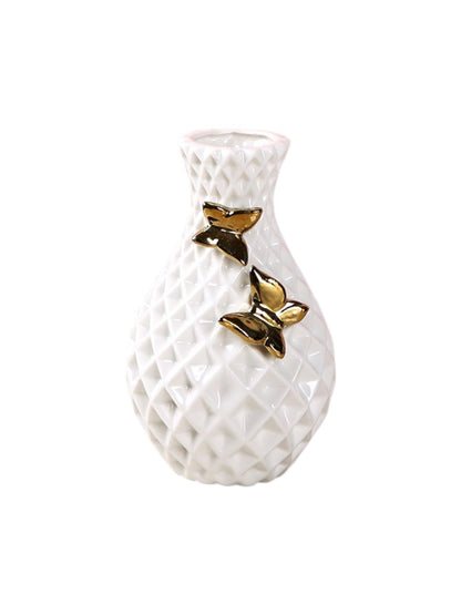 Opulent White & Gold-Toned Textured Ceramic Flower Vase
