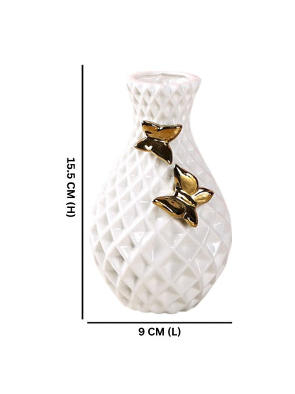 Opulent White & Gold-Toned Textured Ceramic Flower Vase
