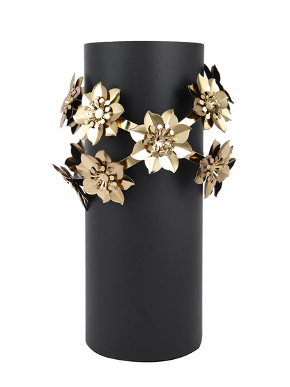 Luxe Petal Wreath Black Floral Cylindrical Flower Vase