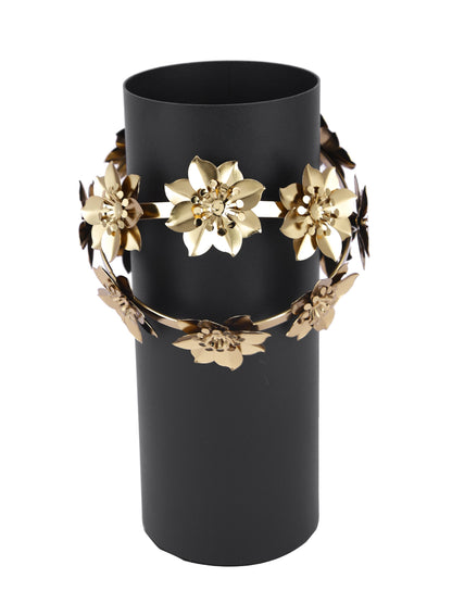 Luxe Petal Wreath Black Floral Cylindrical Flower Vase