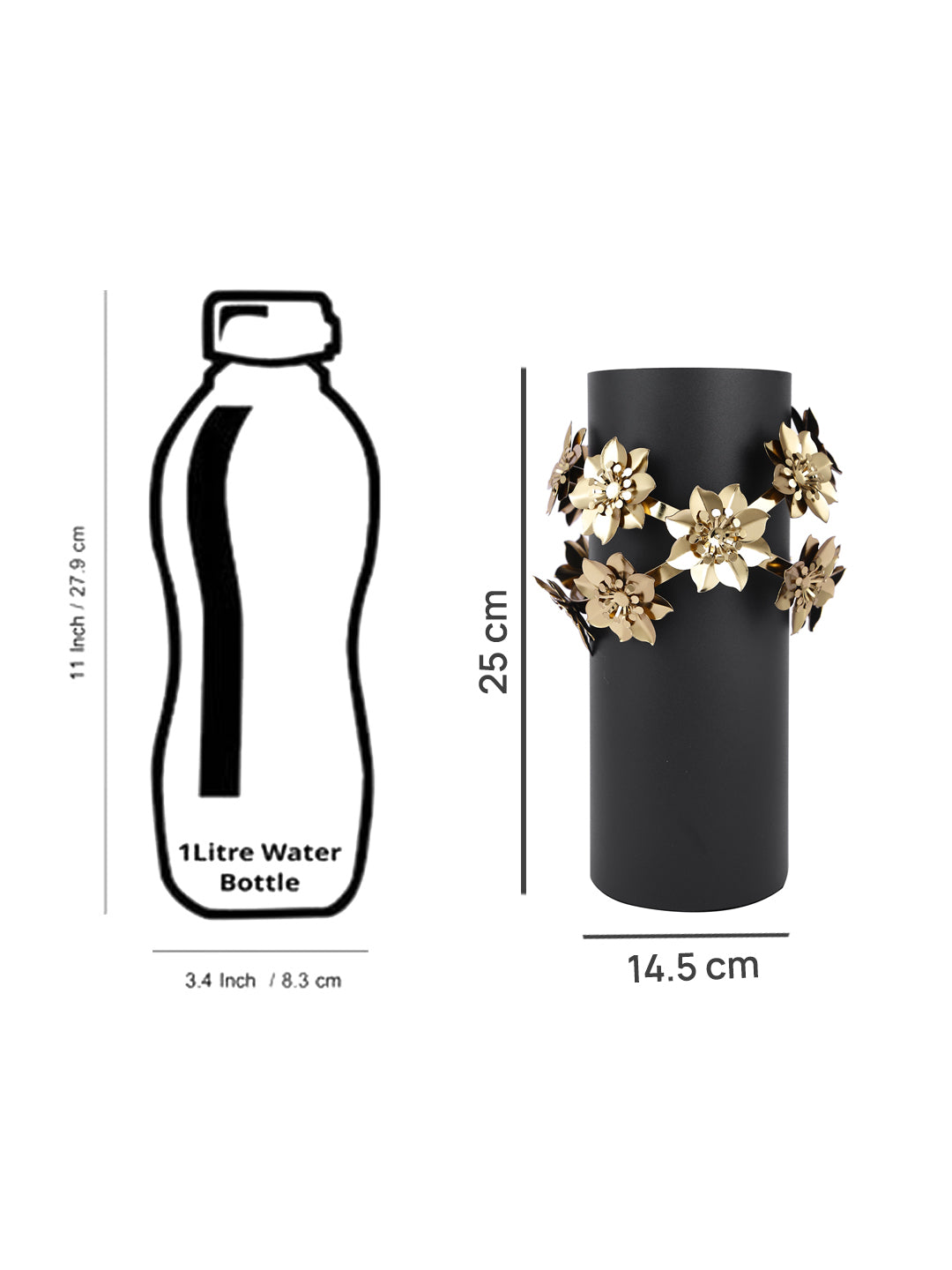 Luxe Petal Wreath Black Floral Cylindrical Flower Vase