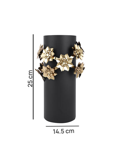 Luxe Petal Wreath Black Floral Cylindrical Flower Vase