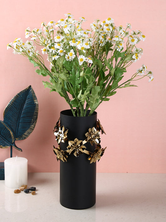 Luxe Petal Wreath Black Floral Cylindrical Flower Vase