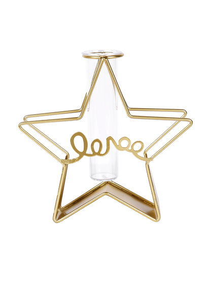 Transparent Metal & Glass Star Shaped Flower Vase