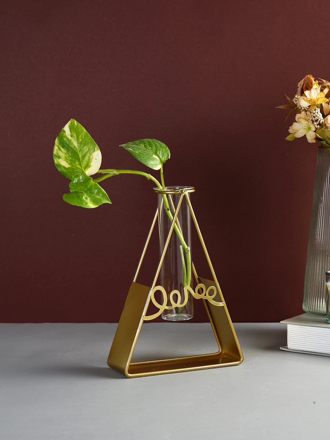 Transparent Metal & Glass Flower Vase