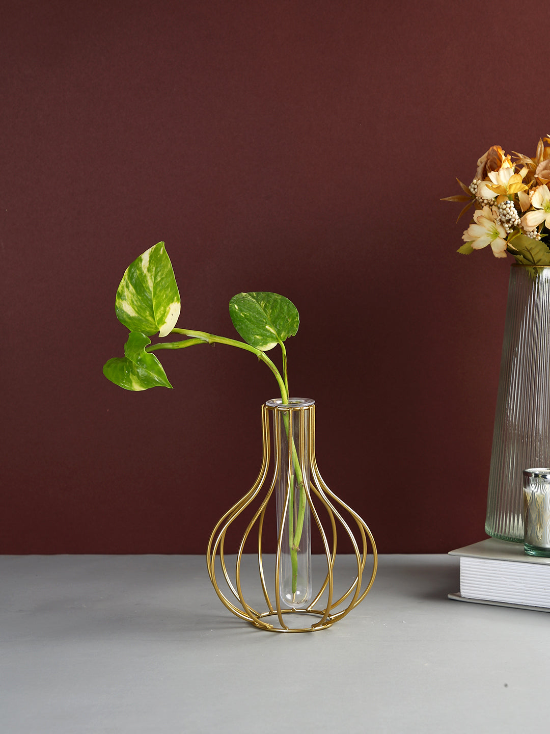 Transparent Metal & Glass Flower Vase