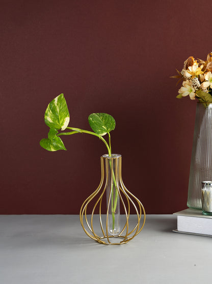 Transparent Metal & Glass Flower Vase