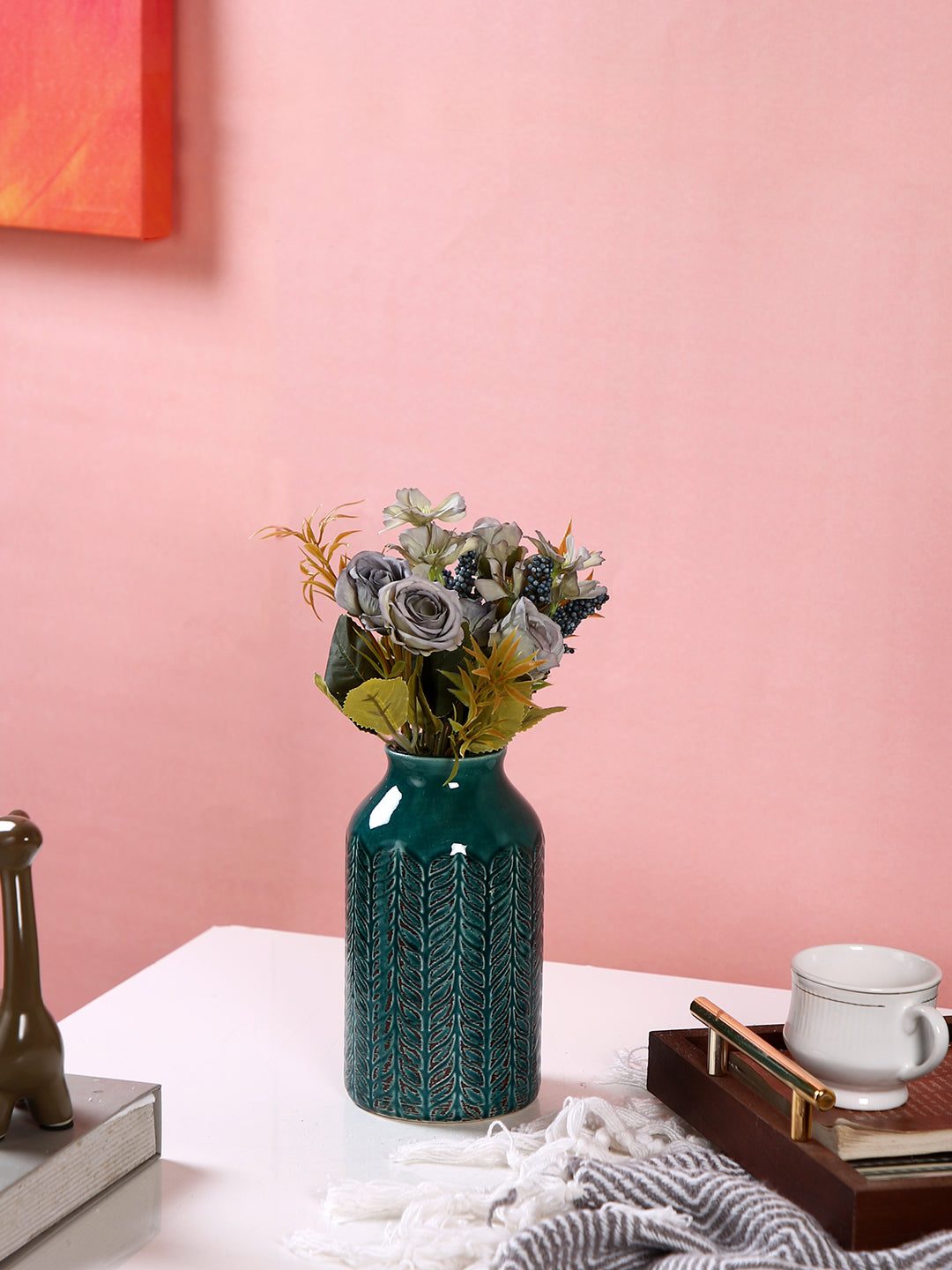 Green Textured Ceramic Flower Vase
