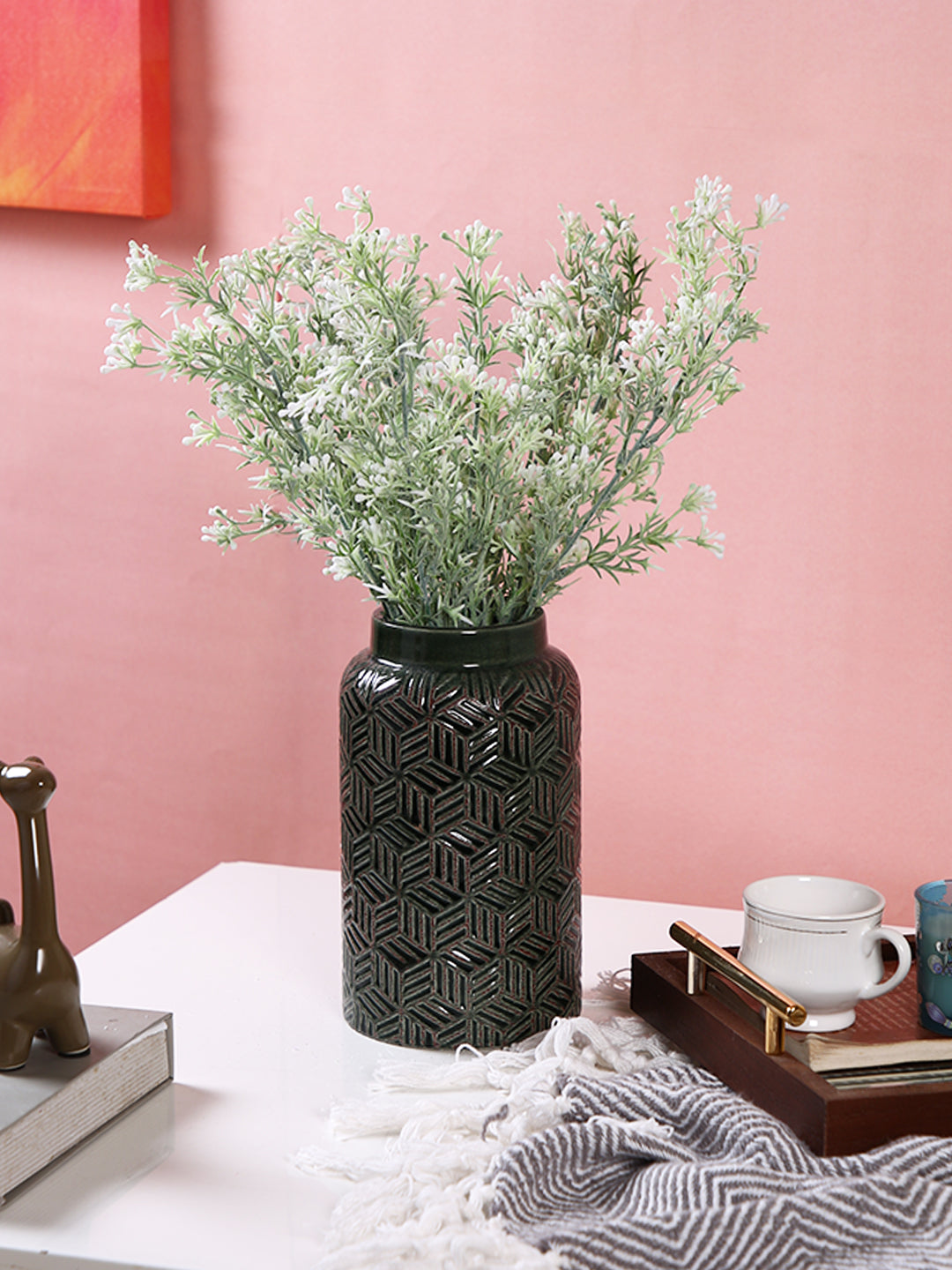 Green Textured Ceramic Flower Vase