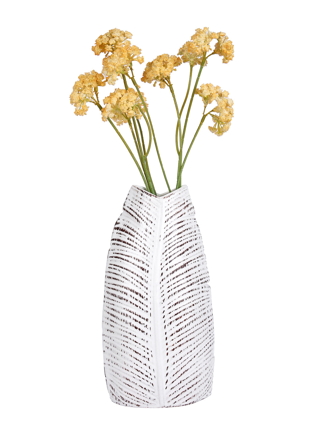 White Textured Ceramic Leaf Flower Vase