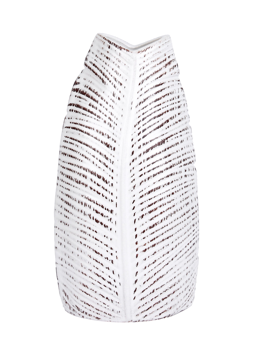 White Textured Ceramic Leaf Flower Vase