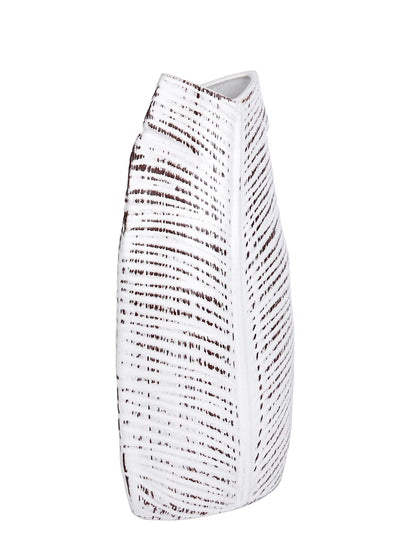 White Textured Ceramic Leaf Flower Vase