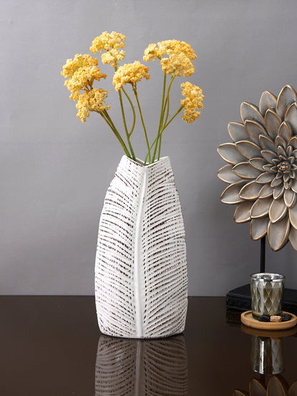 White Textured Ceramic Leaf Flower Vase