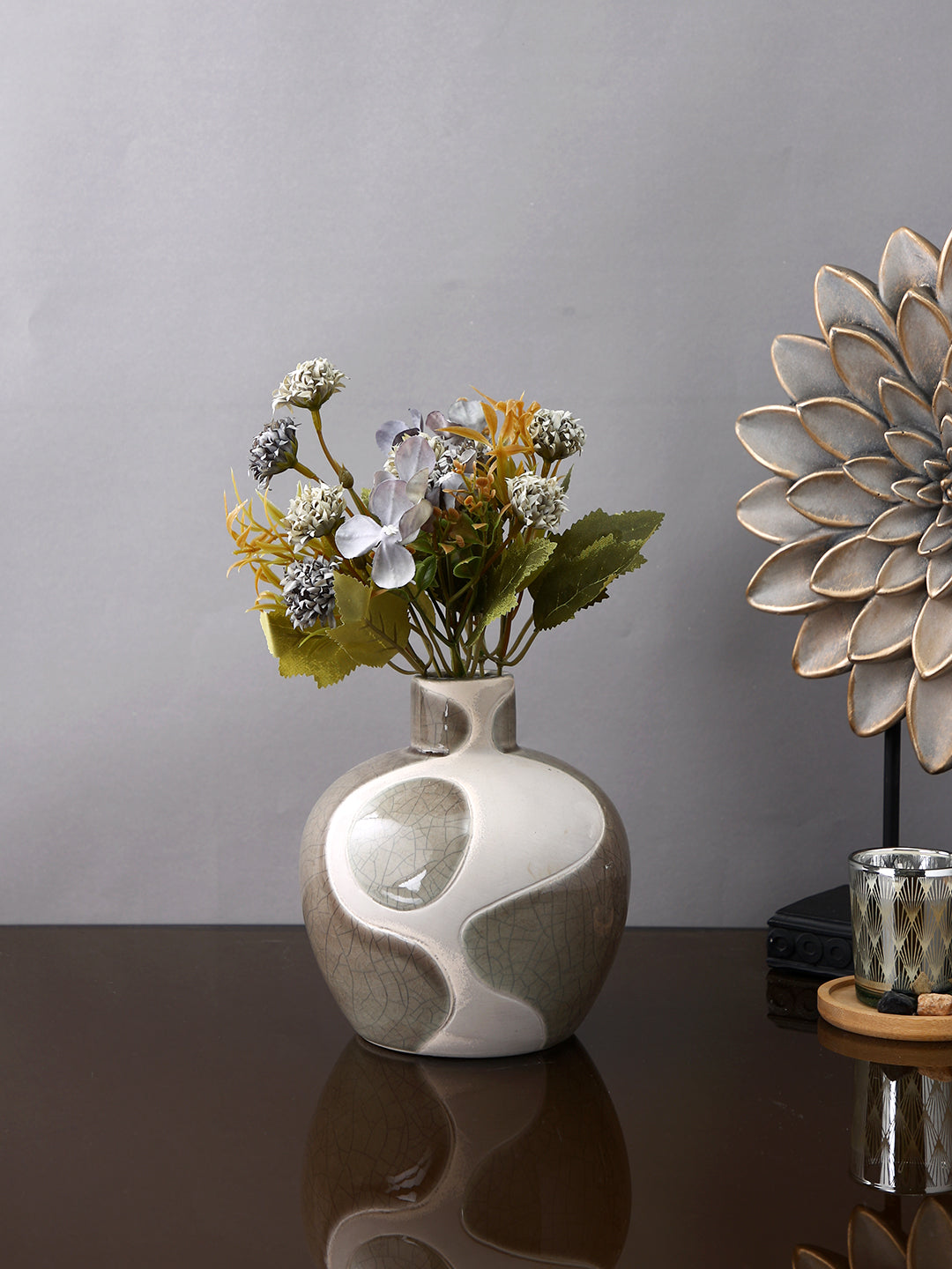 Grey Textured Ceramic Harmony Sphere Flower Vase