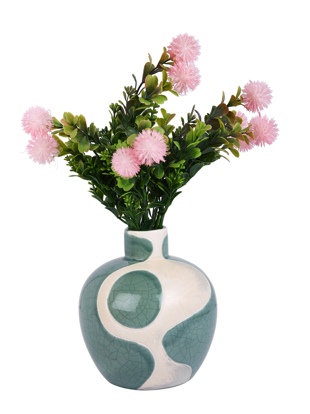 Green & White Printed Ceramic Emerald Glow Sphere Flower Vase